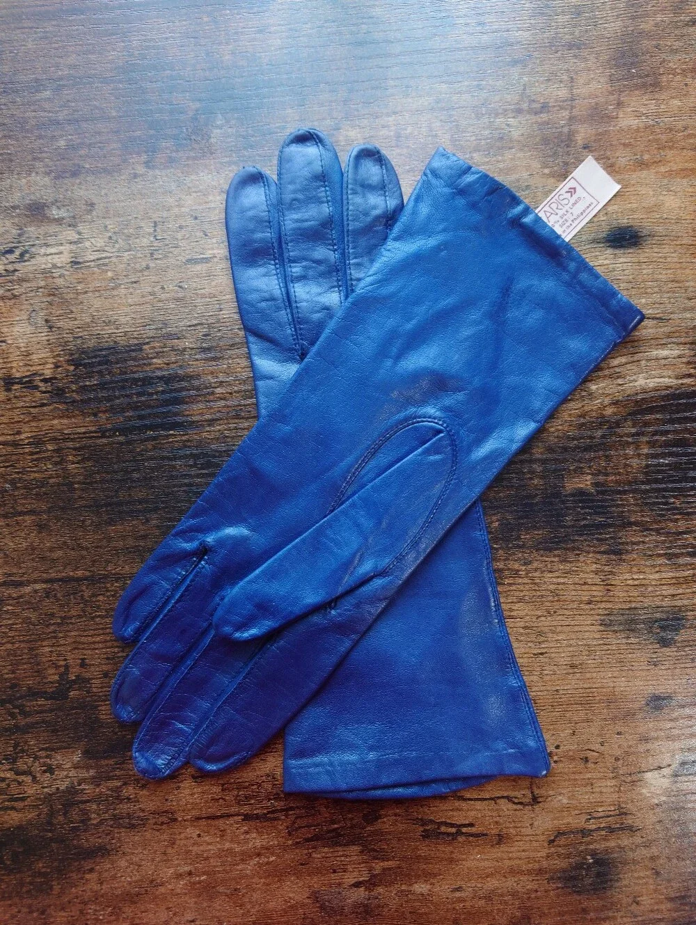 ARIS Women's Blue Leather Gloves 100% Silk Lined Size 7